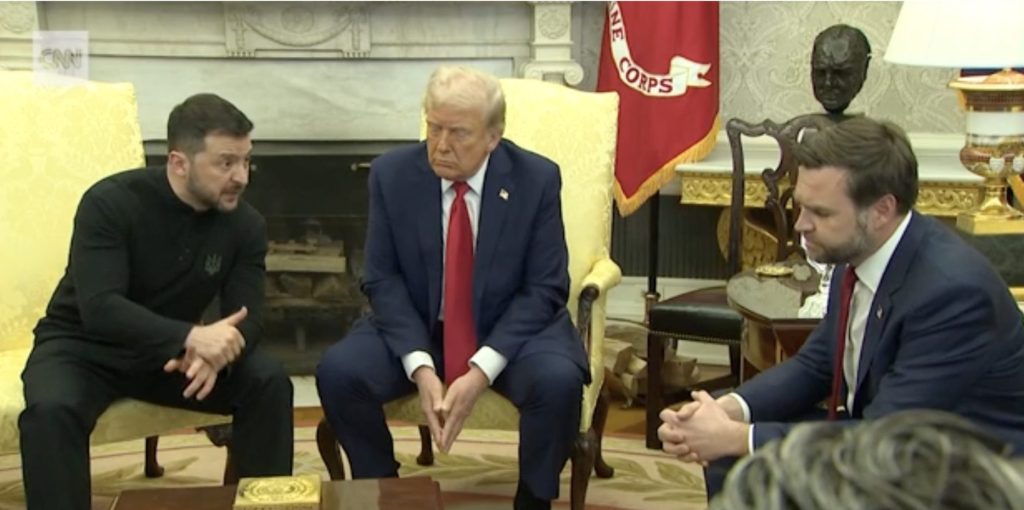 U.S. President Donald Trump, Vice-President JD Vance, and Ukrainian President Volodymyr Zelenskyy